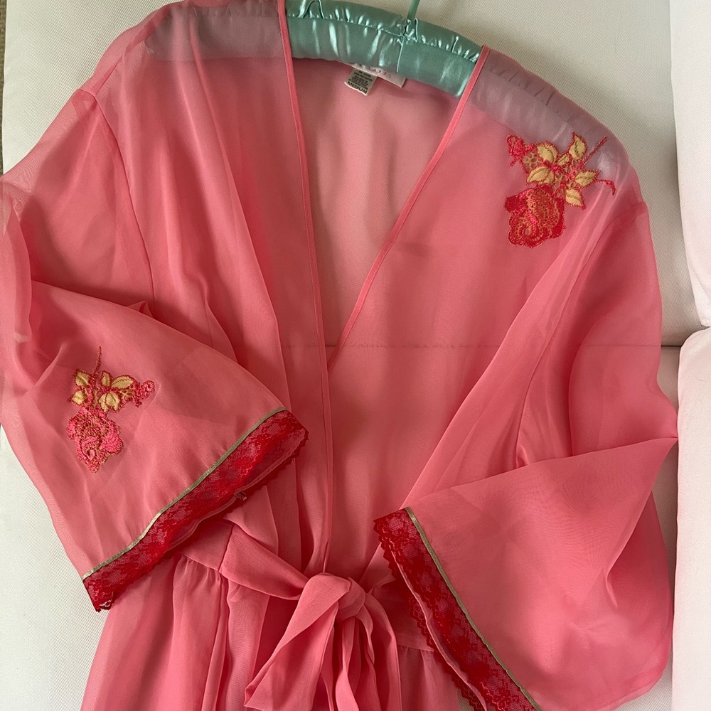VINTAGE OSCAR DE LA RENTA pink label embroidery Pink Robe (I157 5.4)